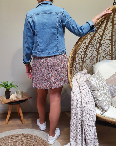 Petite jupe pliss e fleurs roses bleues corail 15634