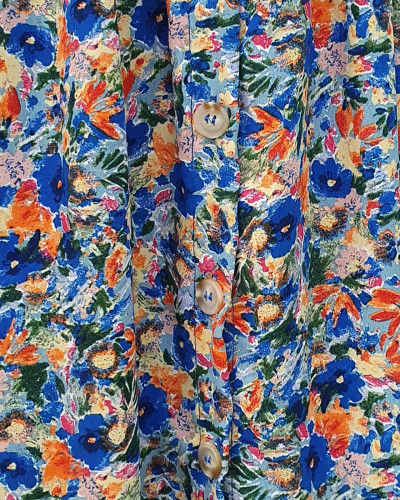 Jupe longue boutonnée sur le devant imprimé floral bleu et orange
