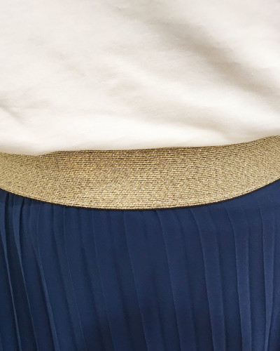 Jupe longue plissée femme grande taille élastique doré pailleté