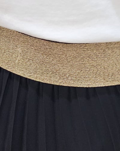 Jupe longue plissée femme grande taille élastique doré pailleté