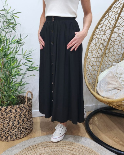 Jupe femme longue boutonnee noire Hafsa 25369