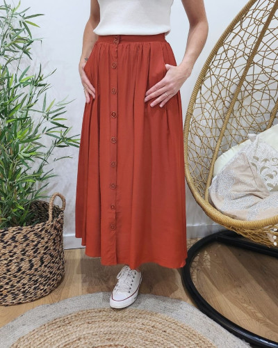 Jupe femme longue boutonnee terracotta Hafsa 25373