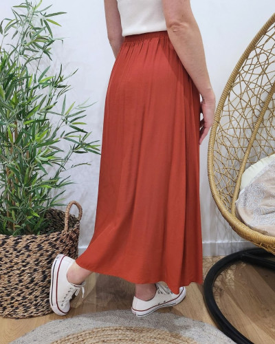 Jupe femme longue boutonnee terracotta Hafsa 25373
