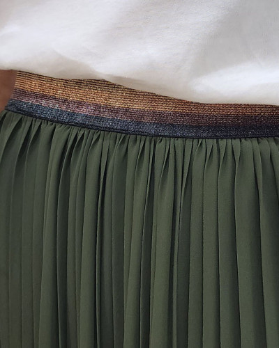 Jupe longue plissée femme élastique pailleté