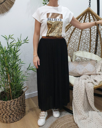 Jupe longue plissée femme élastique pailleté