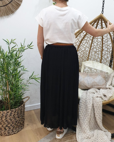 Jupe longue plissée femme élastique pailleté