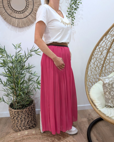 Jupe longue plissée femme élastique pailleté