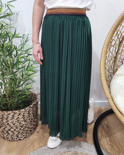 Jupe longue plissée femme élastique pailleté