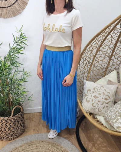 Jupe longue plissée femme élastique doré