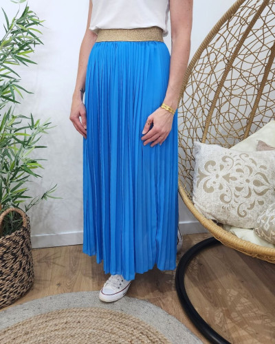 Jupe longue plissée femme élastique doré
