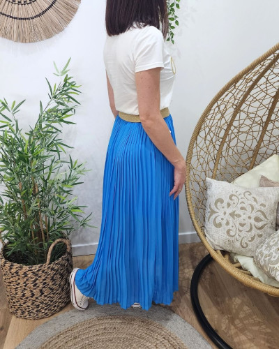 Jupe longue plissée femme élastique doré