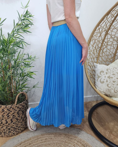 Jupe longue plissée femme élastique doré