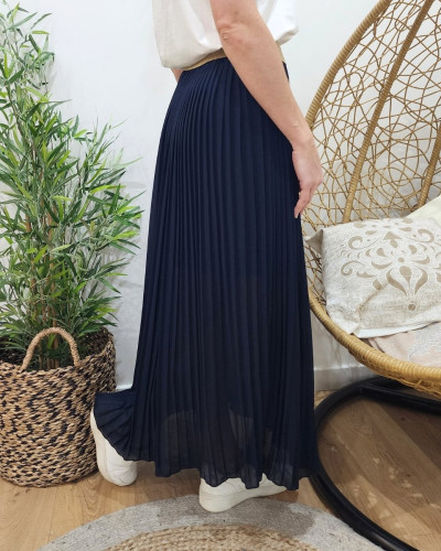 Jupe longue plissee femme elastique dore 25393