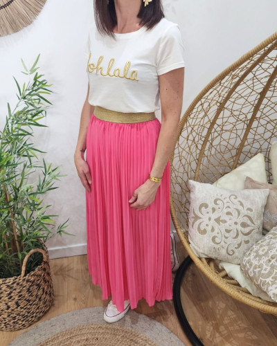 Jupe longue plissée femme élastique doré
