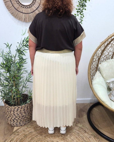 Jupe longue plissée femme grande taille élastique doré pailleté