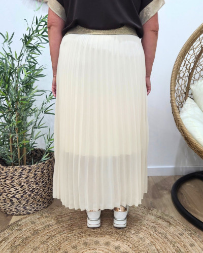 Jupe longue plissée femme grande taille élastique doré pailleté
