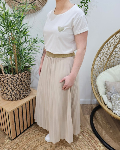 Jupe longue plissée femme grande taille élastique doré pailleté