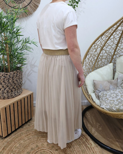 Jupe longue plissée femme grande taille élastique doré pailleté