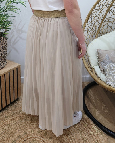 Jupe longue plissée femme grande taille élastique doré pailleté