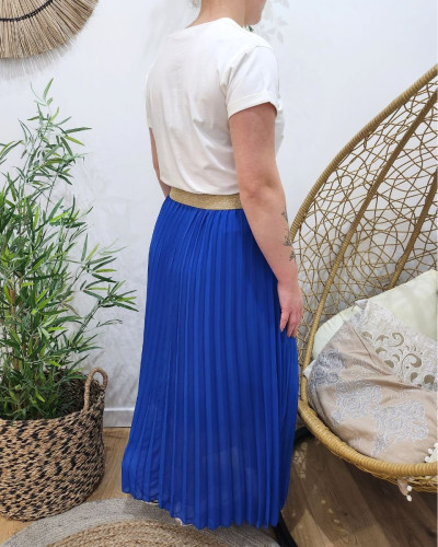 Jupe longue plissee femme grande taille elastique dore paillete 25398