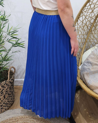 Jupe longue plissée femme grande taille élastique doré pailleté