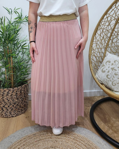 Jupe longue plissée femme grande taille élastique doré pailleté