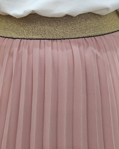 Jupe longue plissée femme grande taille élastique doré pailleté