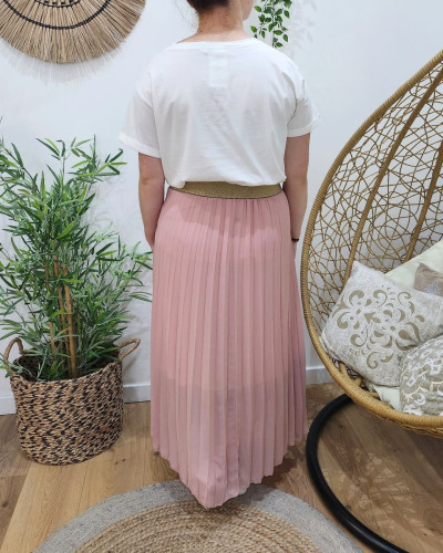 Jupe longue plissée femme grande taille élastique doré pailleté