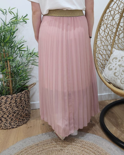 Jupe longue plissée femme grande taille élastique doré pailleté