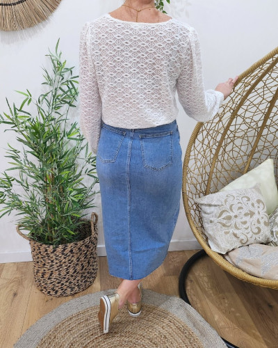 Jupe midi en jean femme bleu moyen