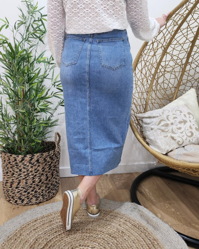 Jupe midi en jean femme bleu moyen