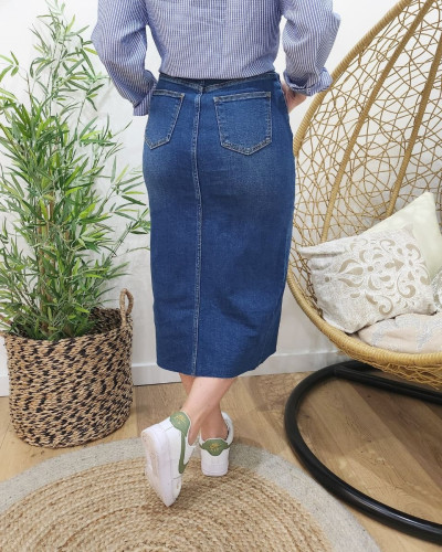 Jupe midi en jean femme bleu foncé