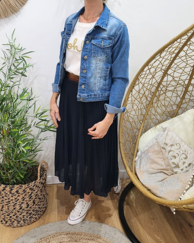 Jupe midi plissée femme élastique pailleté