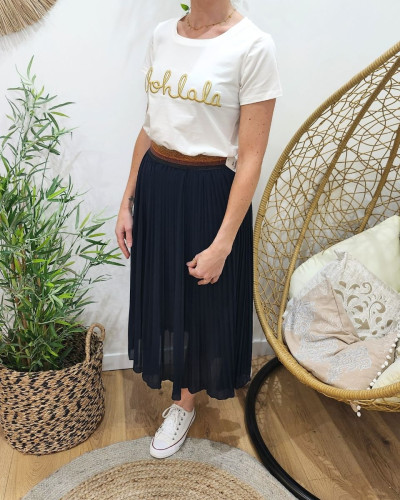 Jupe midi plissée femme élastique pailleté