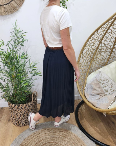 Jupe midi plissée femme élastique pailleté