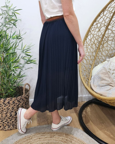 Jupe midi plissée femme élastique pailleté
