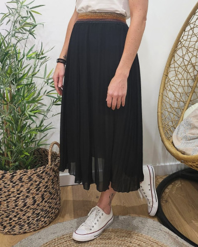 Jupe midi plissée femme élastique pailleté