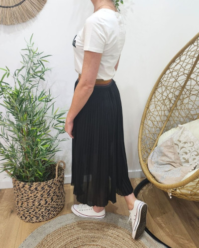 Jupe midi plissée femme élastique pailleté