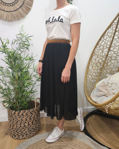 Jupe midi plissée femme élastique pailleté