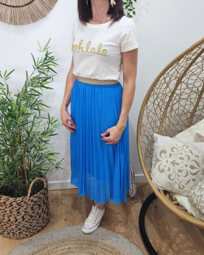 Jupe midi plissée femme élastique doré