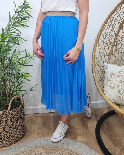 Jupe midi plissée femme élastique doré