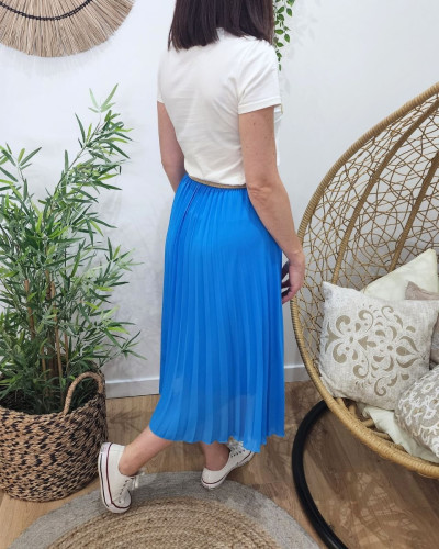 Jupe midi plissée femme élastique doré