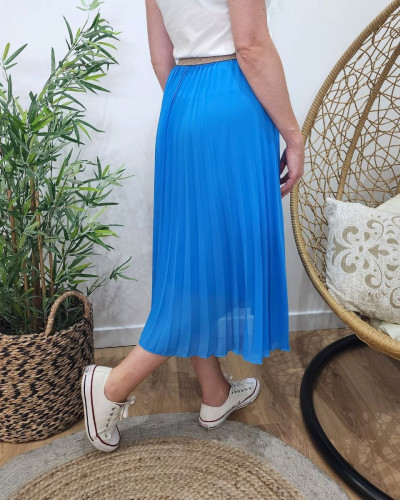 Jupe midi plissée femme élastique doré