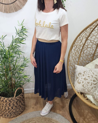 Jupe midi plissée femme élastique doré