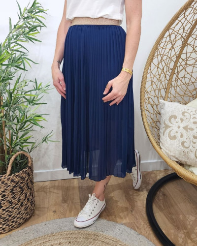 Jupe midi plissée femme élastique doré