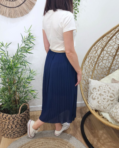 Jupe midi plissée femme élastique doré