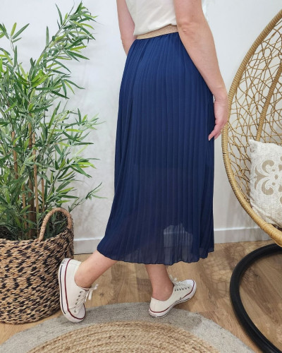 Jupe midi plissée femme élastique doré