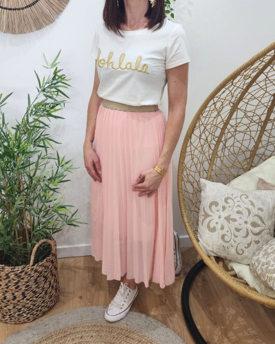 Jupe midi plissée femme élastique doré