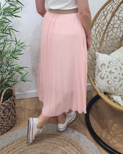 Jupe midi plissée femme élastique doré