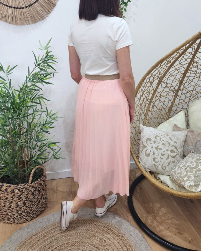 Jupe midi plissée femme élastique doré